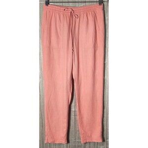 J. Crew Medium Tall Neon Coral Seaside Pant Linen Blend Straight Leg Drawstring